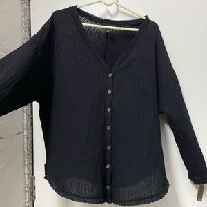 Black Oversized Waffle Knit Top