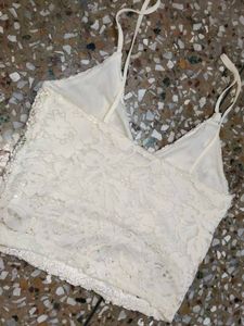 Zara Cream Textured Lace Top