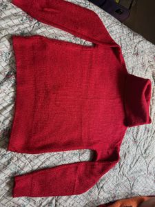 Red Knit Turtleneck Top