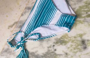 Teal &amp; White Striped Bikini Bottom
