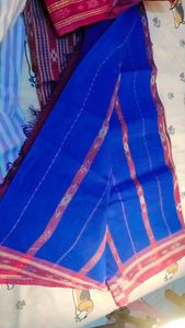 Vibrant Blue & Red Woven Saree