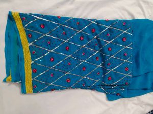 Sparkling Teal Saree with Embellishments