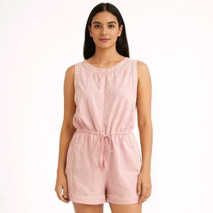 Women Blend Sleeveless Waist Tie-Up Playsuit/Mini