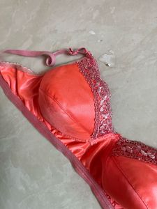 Satin Lace Trim Bra