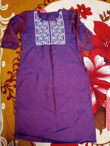Embroidered Purple Silk kurti