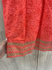 Coral peach embroidered kurta
