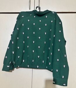 Green Panda Print Button-Up Shirt