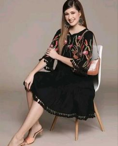 Floral Embroidered Black Dress