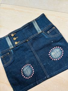 Denim Skirt with Pink Embellishments🎀🌸