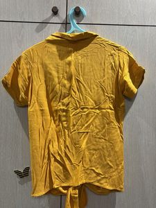 Cute Cat Print Yellow Button-Up Top