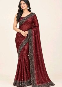 Elegant Maroon Beaded Saree
