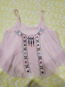 Boho Embroidered Pink Camisole Top