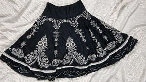 Black Embroidered A-Line Skirt