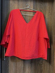 V-Neck Red Layered Sleeve Top