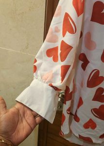 Chic Heart Print Button-Up Shirt