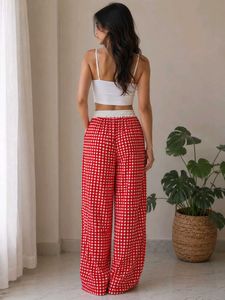 Red Gingham Wide Leg Pants