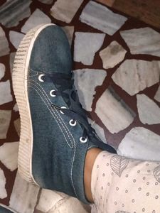 Denim Sneakers with Floral Patchwork