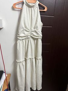 Cream Textured Halter Neck Dress