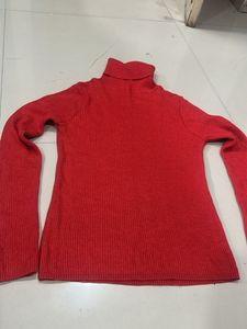 Red Ribbed Turtleneck Sweater
