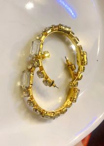 Gold Hoop Earrings with Crystals
