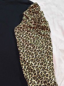 Leopard Sleeve Mock Neck Top