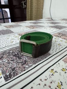Spykar Green Fabric Belt with Leather Patch