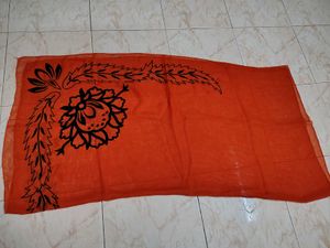 Orange scarf with Black Floral Print