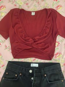 Chic Maroon Twist Front Crop Top