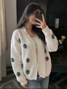 Cozy White Knit Cardigan with Cute Accents