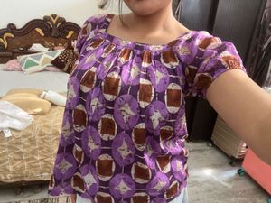 Etam French Vintage Purple Printed Square Neck Puf