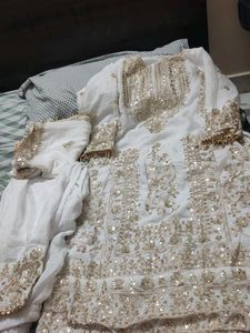 Elegant White Kurta Set with Gold Embellishments
