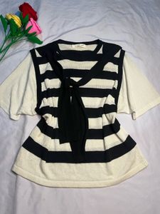 Striped Knit Top with Tie Detail