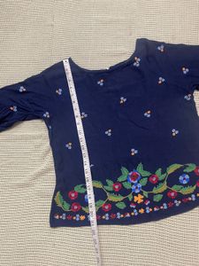Zara Embroidered Navy Blue Blouse