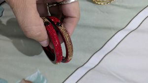 Red &amp; Gold Embellished Bangles (Pair)