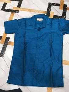Classic Blue Short Sleeve Button-Up Shirt