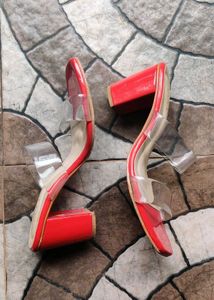 Red Heels with Transparent Straps