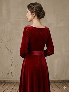 Elegant Red Velvet Evening Gown