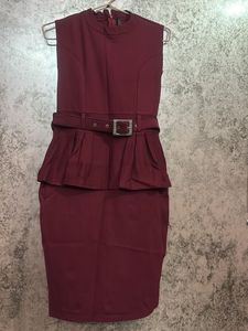 Maroon Peplum Belted Dress