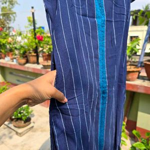 Navy Blue Striped Kurta