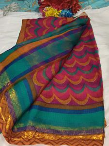 Vibrant Printed Cotton Saree with blouse