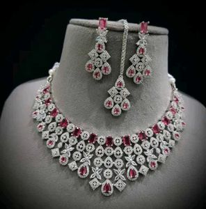 Elegant Pink American diamond Jewellary Set