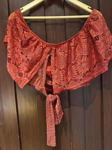Boho Off-Shoulder Lace Crop Top