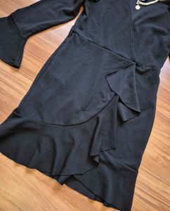 Athena chic Black Ruffle Dress with Bell Sleeves