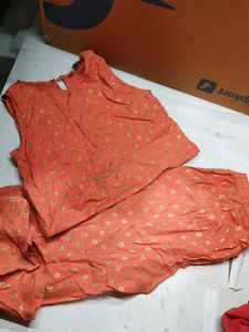 Orange Printed Kurta Set