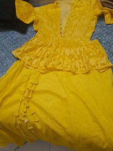 Yellow Peplum Style Two-Piece Dress