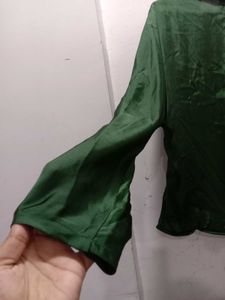 Elegant Green Satin V-Neck Top