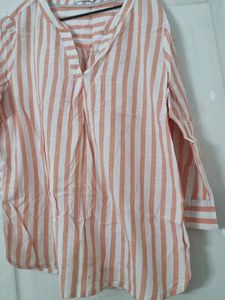 White And Orange Short Length Kurta