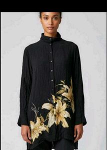 Black Floral Print Long Sleeve Top