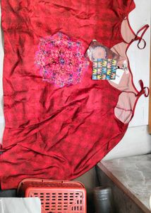 Vibrant Red Ethnic Gown with Mandala Print