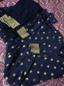 Navy Blue Star Print Kurta Set